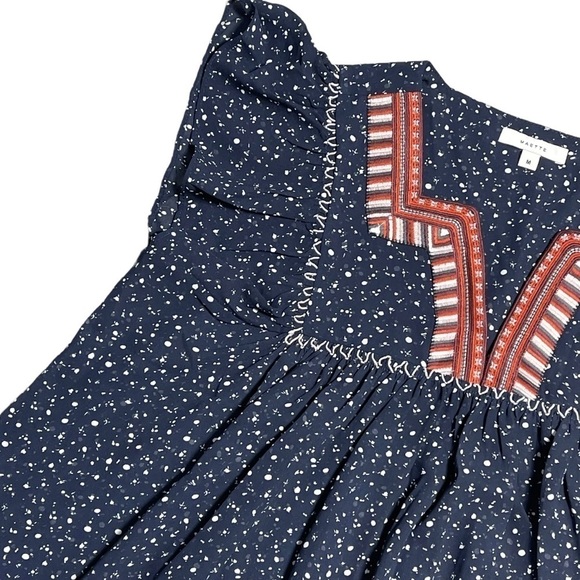 Maette Navy Blue Embroidered Cap Sleeve Blouse M - Picture 2 of 8